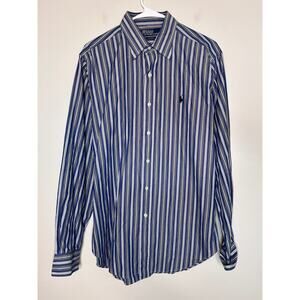 1990s Polo Ralph Lauren Andrew Chambray Navy Stripe Old Money Oxford Shirt L